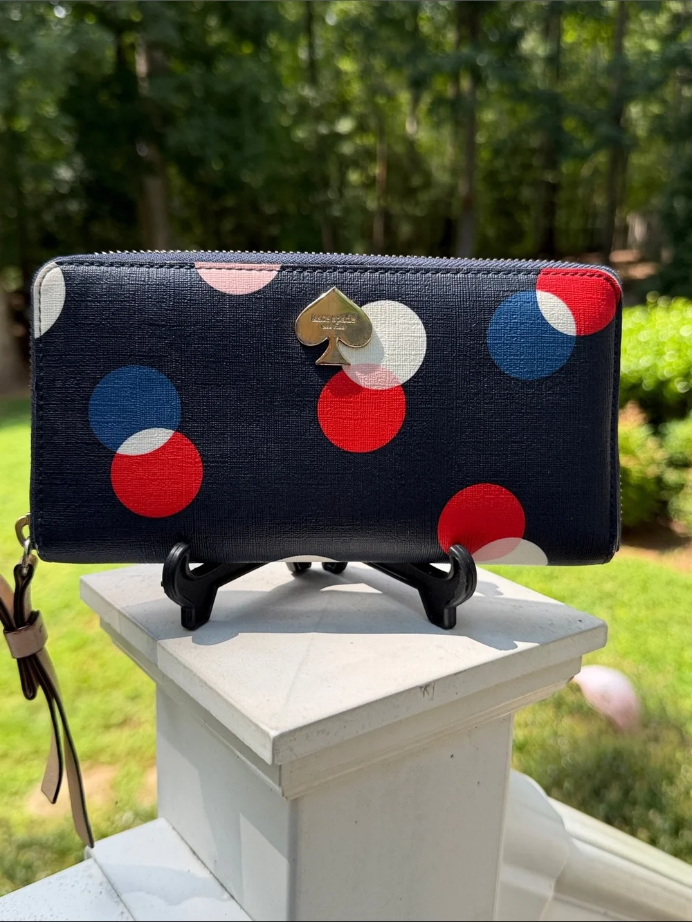 kate spade Navy Polka Dot Zip Wallet with Red, Blue & White Circles